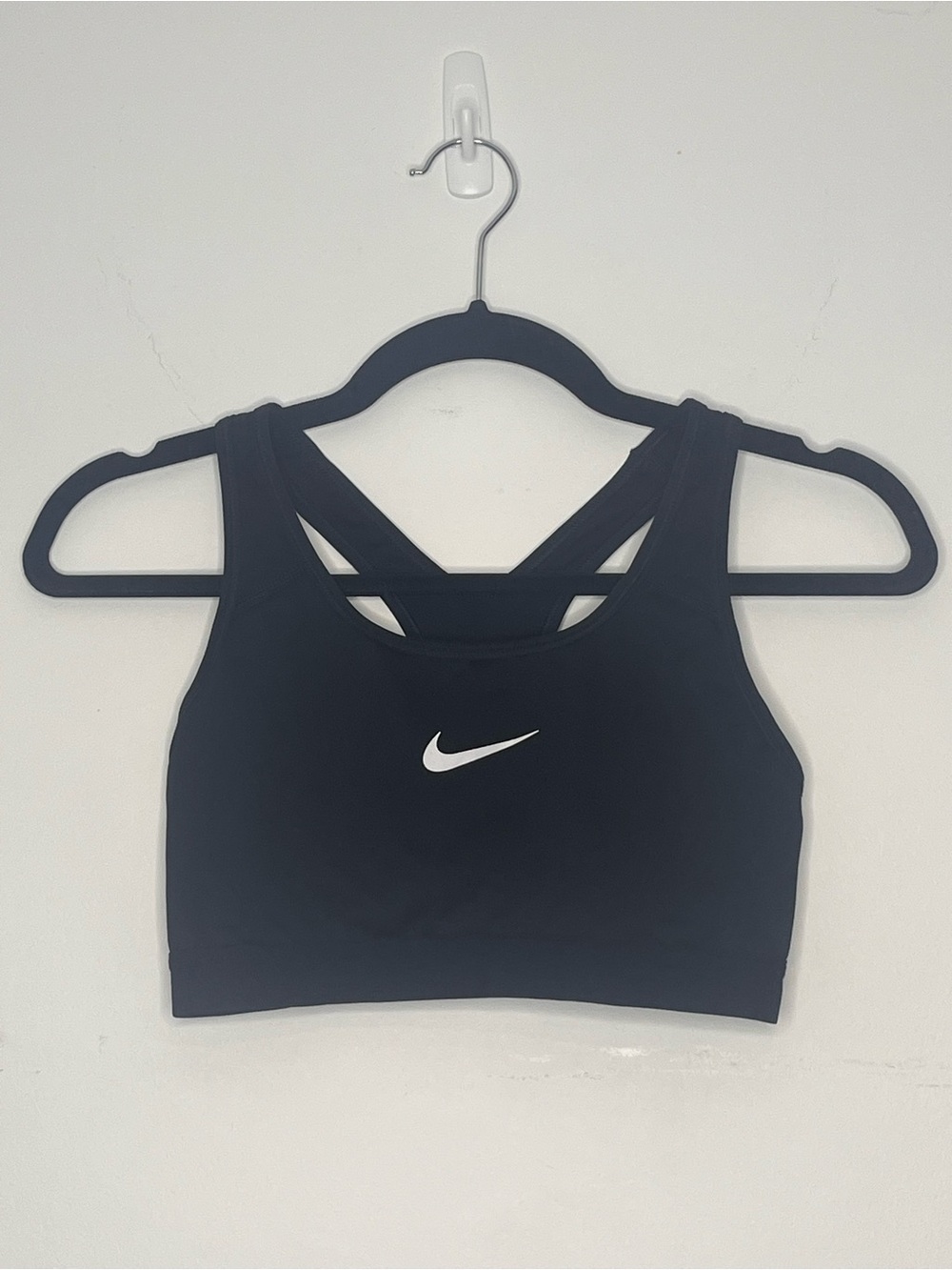 Nike Black Sports Bra with White Swoosh and Crisscross Back